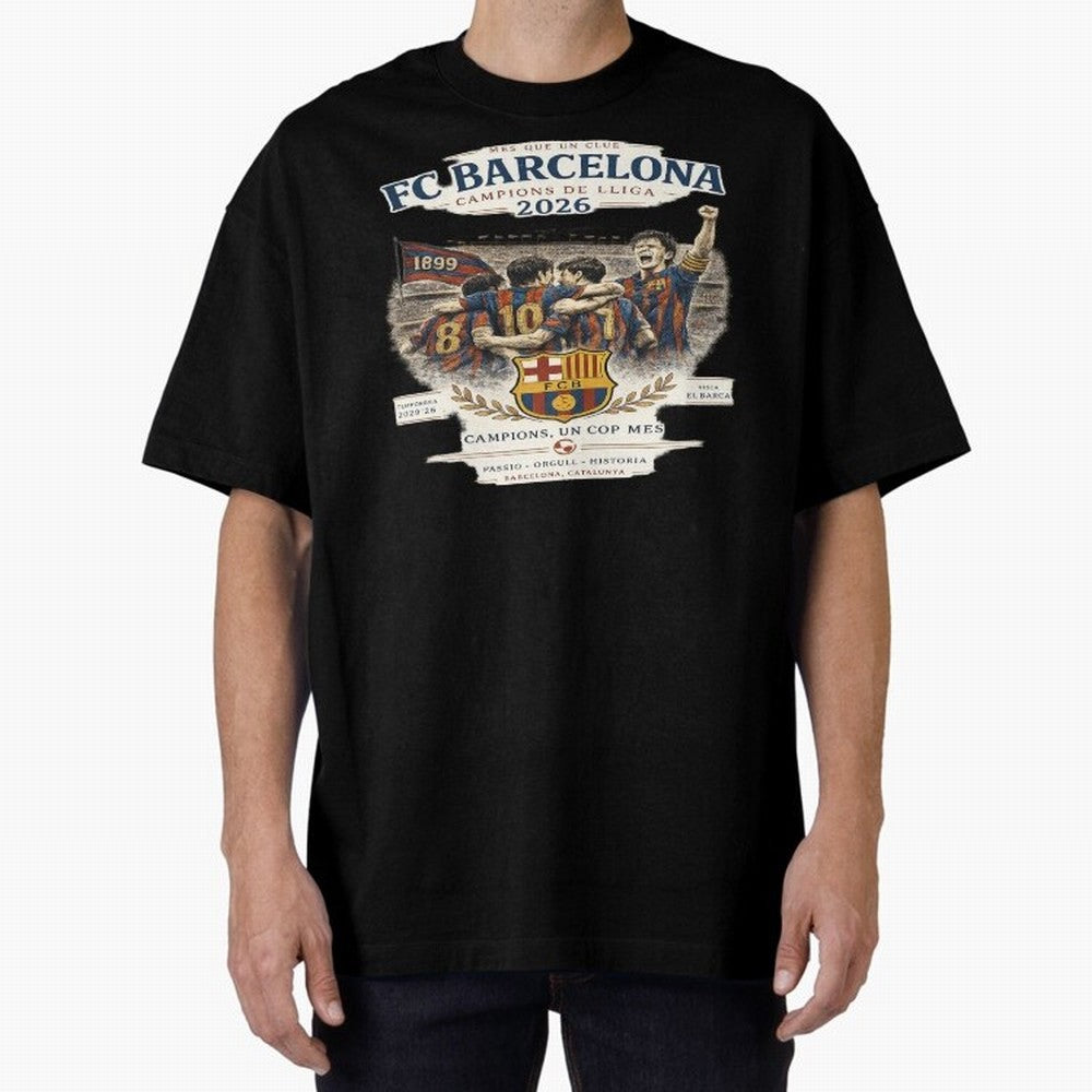 FC Barcelona Champions Vintage 2026 Oversized T-Shirt Feel the Roar of FIFA World Cup 2026 with Messi, Neymar and Mbappe, Argentina, France and Brazil Energy, Championship Spirit, Famous Goals, Roaring Crowds and International Football Unity; Great