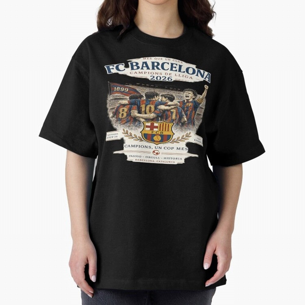 FC Barcelona Champions Vintage 2026 Oversized T-Shirt Feel the Roar of FIFA World Cup 2026 with Messi, Neymar and Mbappe, Argentina, France and Brazil Energy, Championship Spirit, Famous Goals, Roaring Crowds and International Football Unity; Great