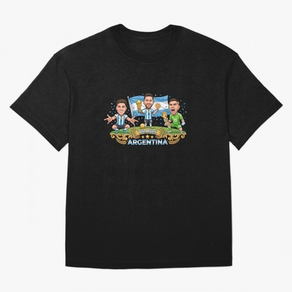 Argentina World Champions Messi Cartoon Classic T-Shirt Bring World Football Passion into the FIFA World Cup 2026 Group Stage Journey through Haaland Highlights, Portugal Pride, Football Festival Excitement, Trophy Ambitions, Country Rivalries and