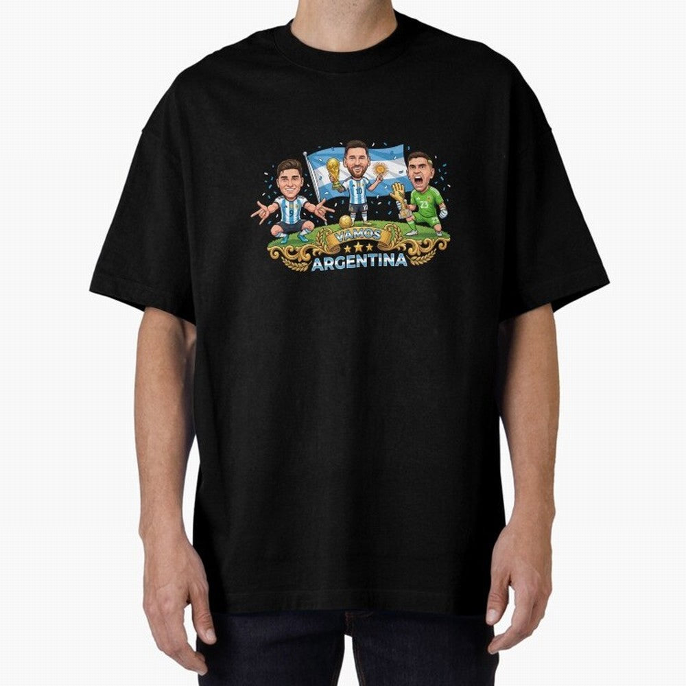 Argentina World Champions Messi Cartoon Classic T-Shirt Bring World Football Passion into the FIFA World Cup 2026 Group Stage Journey through Haaland Highlights, Portugal Pride, Football Festival Excitement, Trophy Ambitions, Country Rivalries and