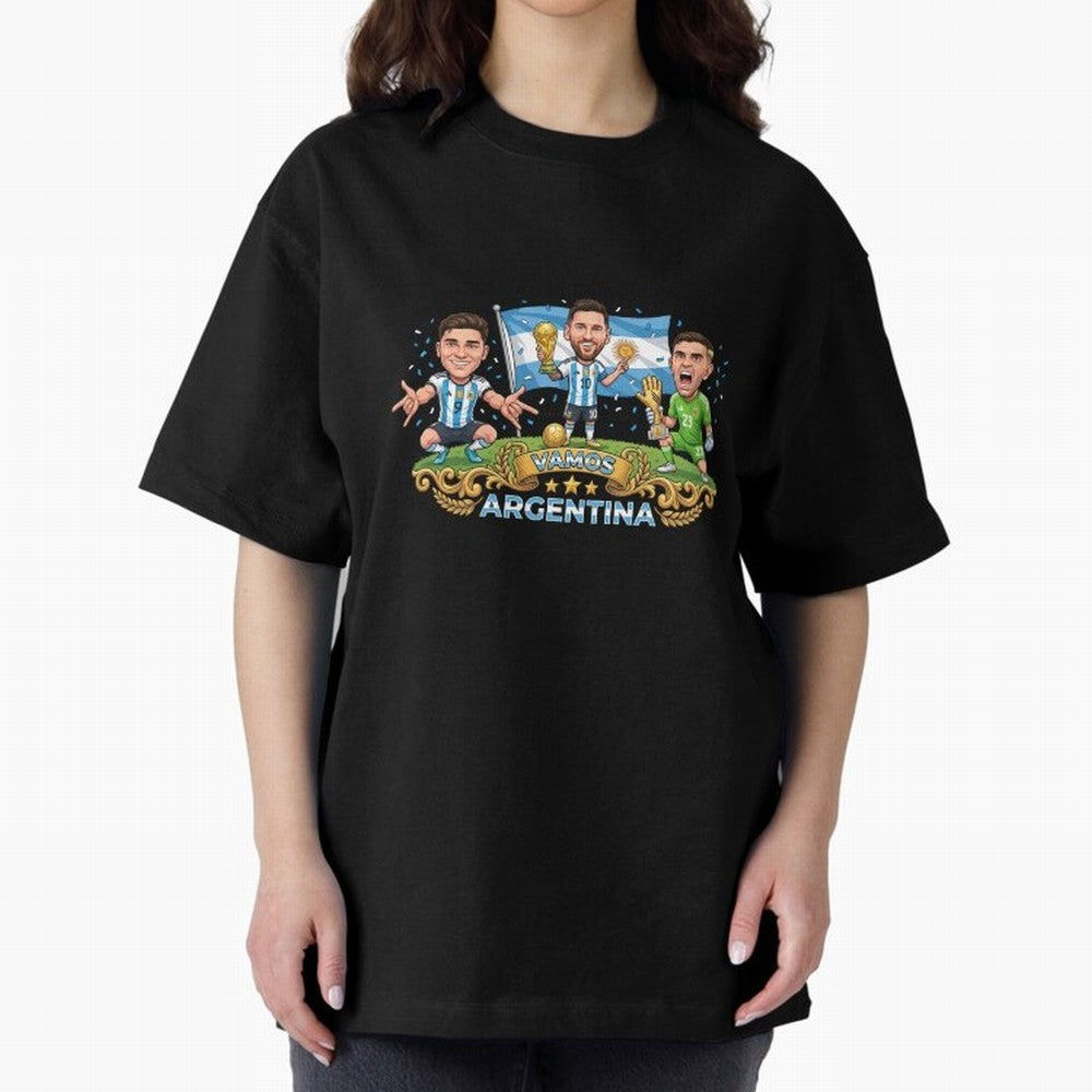 Argentina World Champions Messi Cartoon Classic T-Shirt Bring World Football Passion into the FIFA World Cup 2026 Group Stage Journey through Haaland Highlights, Portugal Pride, Football Festival Excitement, Trophy Ambitions, Country Rivalries and