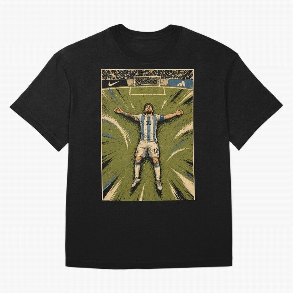 Messi Argentine Football Legend Celebration Poster | Vintage Comic Soccer Champion Art Classic T-Shirt Stand Out with Spirit from the FIFA World Cup 2026 USA Canada Mexico Journey through CR7 Highlights, Brazil, Portugal and Argentina Pride,