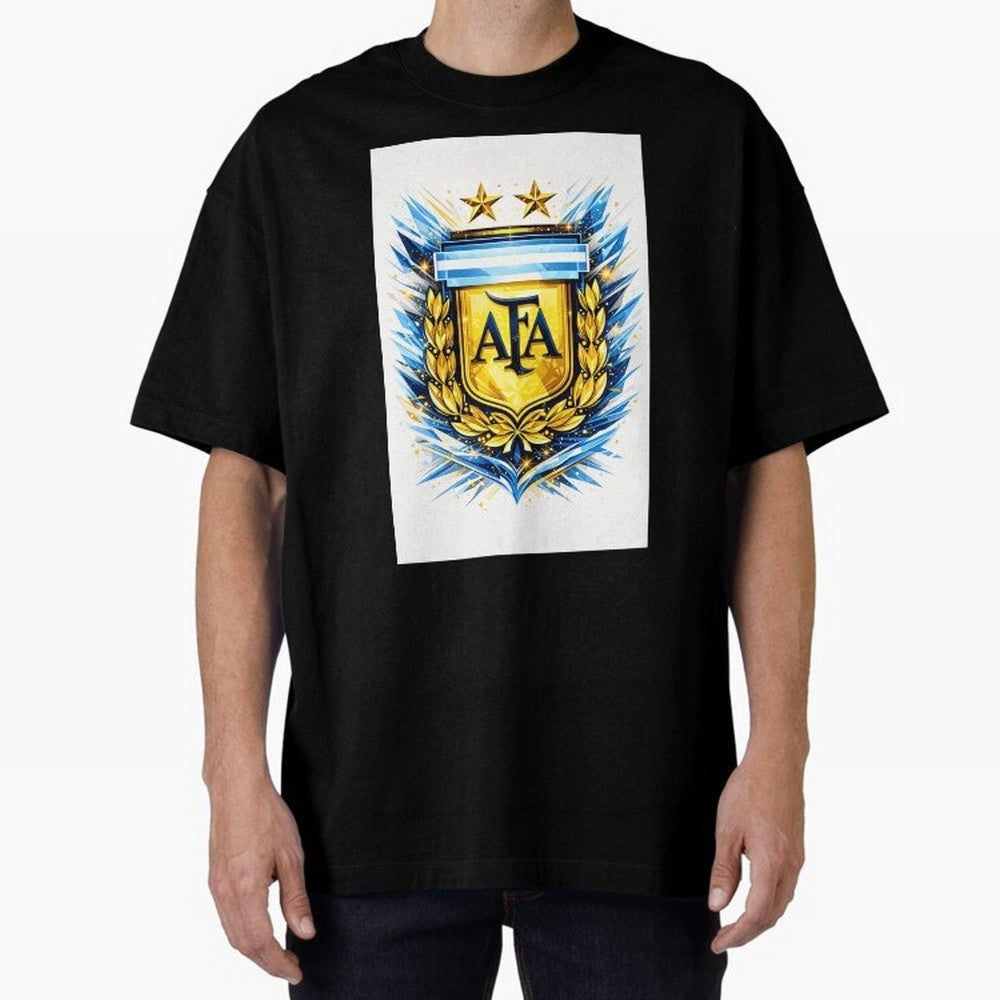 Argentina champions AFA crest gold blue soccer design Oversized T-Shirt Celebrate Every Goal in FIFA World Cup 2026 Spirit, Connected to England, Mbappe and Neymar, Stadium Memories, Football Loyalty, International Chants and Championship