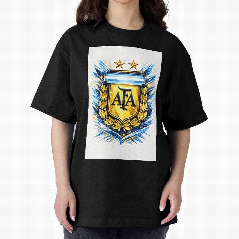 Argentina champions AFA crest gold blue soccer design Oversized T-Shirt Celebrate Every Goal in FIFA World Cup 2026 Spirit, Connected to England, Mbappe and Neymar, Stadium Memories, Football Loyalty, International Chants and Championship
