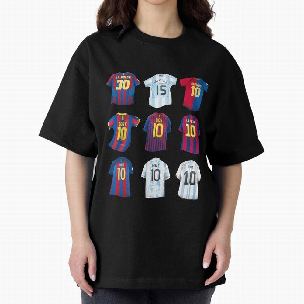 Messi Era Football Jerseys Oversized T-Shirt Experience Global Football Passion for FIFA World Cup 2026, Centered on Neymar, Haaland and Cristiano Ronaldo, Brazil, Portugal and Argentina, Sports Nostalgia, International Competition, Famous Players