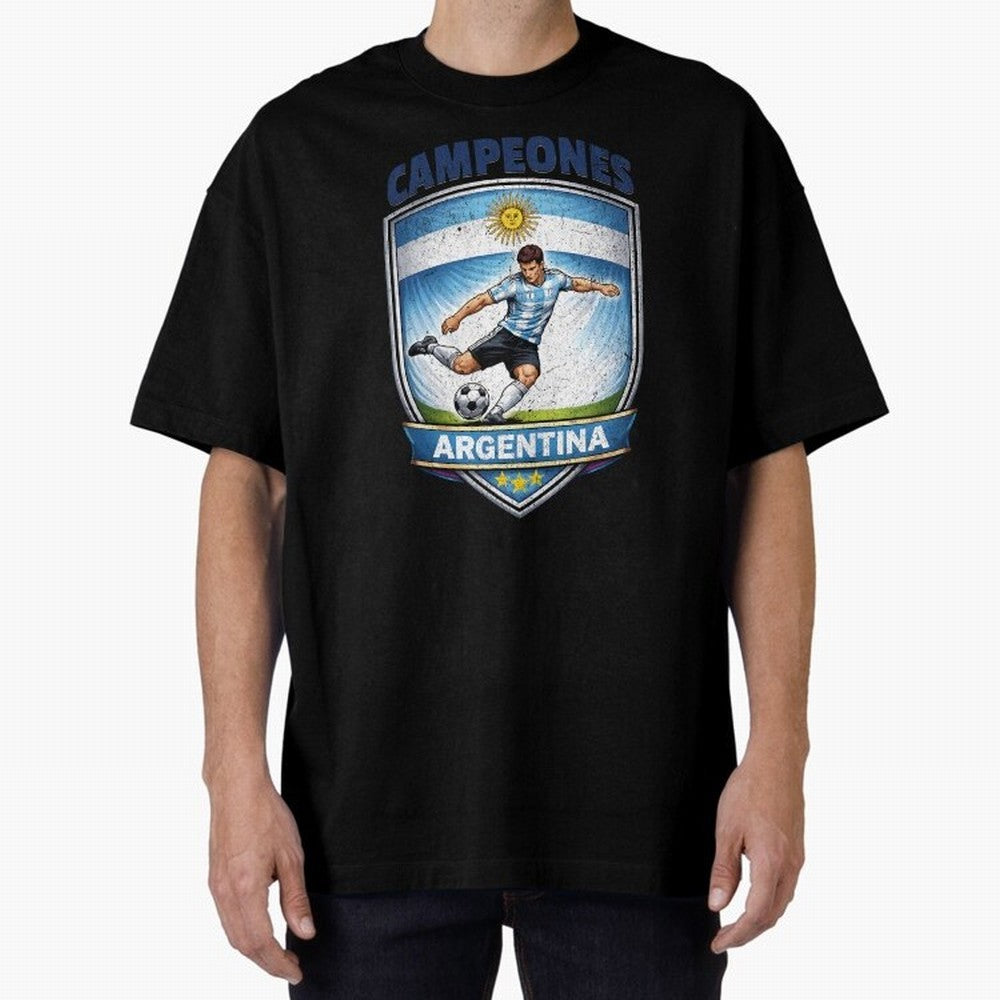 Argentina Vintage Soccer Badge - Campeones 3 Stars Essential T-Shirt Celebrate Football Dreams Across FIFA World Cup 2026 Group Stage for Fans of CR7 and Messi and England and Germany, Bringing Global Supporter Spirit, Legendary Goals, National