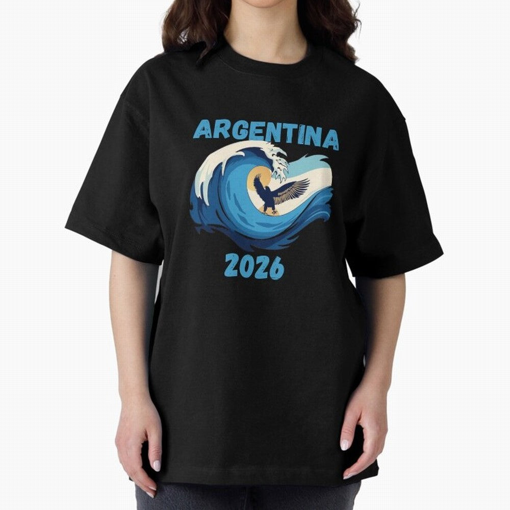 Camiseta y Calcoman¨ªa Argentina - Dise?o Bandera Albiceleste para Hinchas. Oversized T-Shirt Celebrate Rivalries and Pride in FIFA World Cup 2026 USA Canada Mexico Spirit, Celebrating Spain, Haaland and Mbappe, Classic Soccer Heritage,