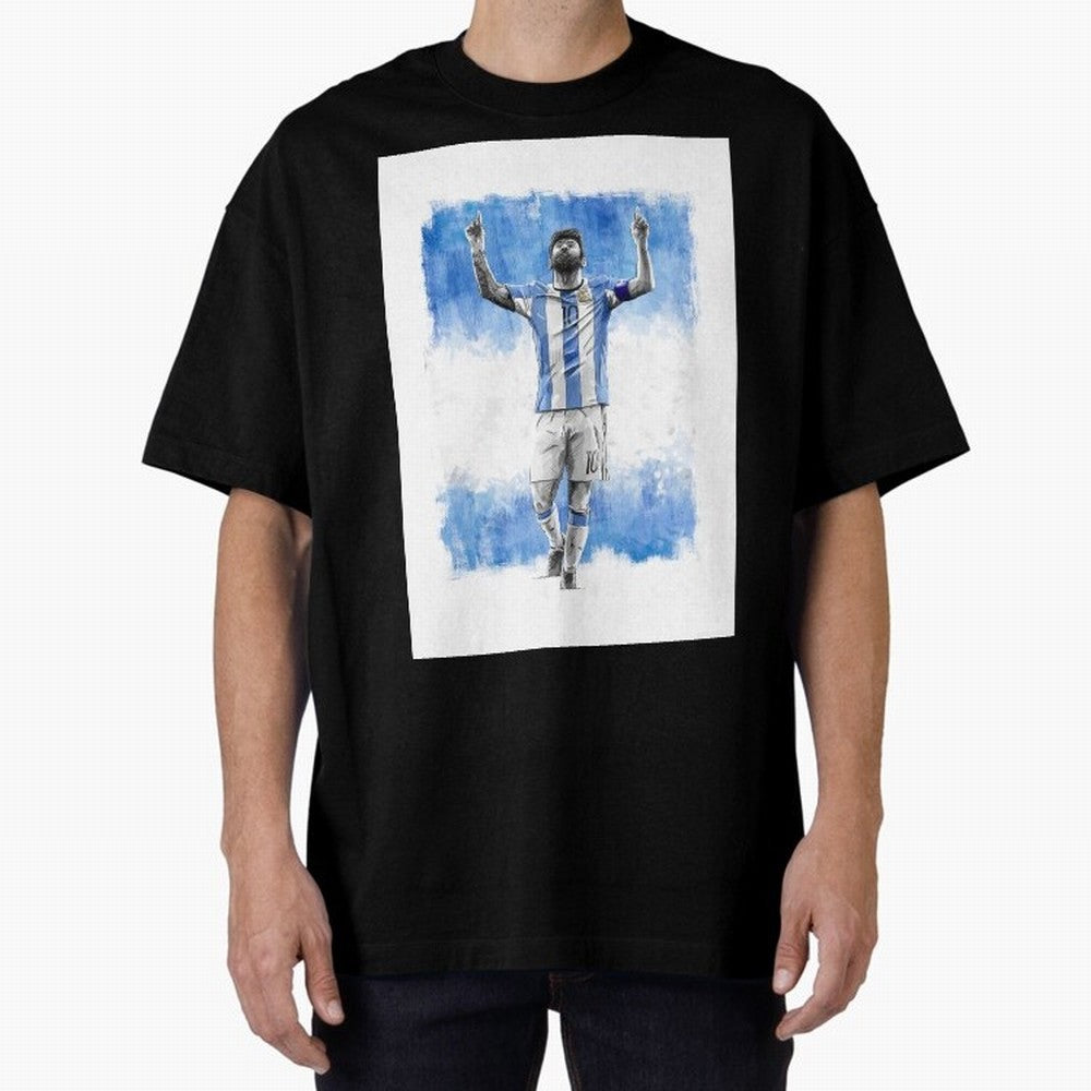 Messi Argentina Football Drawing Oversized T-Shirt Bring a Vintage Feel to Global Football Passion for FIFA World Cup 2026 USA Canada Mexico, Built around Cristiano Ronaldo, Netherlands, Stadium Memories, Football Loyalty, International Chants and