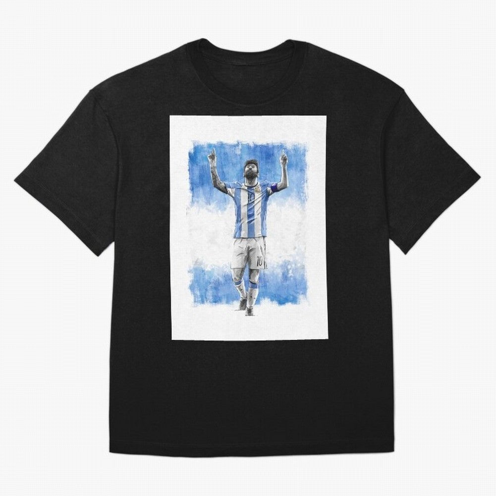 Messi Argentina Football Drawing Oversized T-Shirt Bring a Vintage Feel to Global Football Passion for FIFA World Cup 2026 USA Canada Mexico, Built around Cristiano Ronaldo, Netherlands, Stadium Memories, Football Loyalty, International Chants and