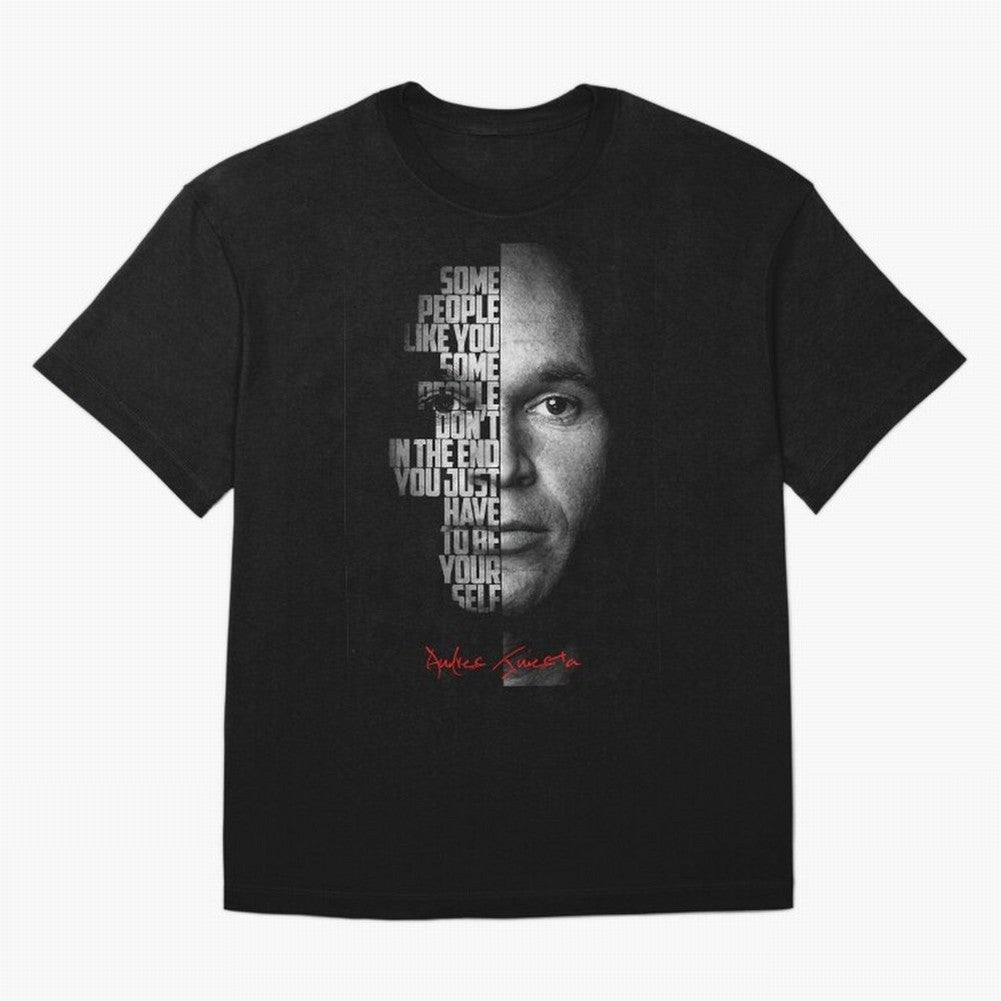 Black and white Andres Iniesta Quote. Oversized T-Shirt Show Fan Pride Across Match Day Hype around FIFA World Cup 2026 USA Canada Mexico, Haaland, Portugal, Spain and Germany, Championship Spirit, Famous Goals, Roaring Crowds and International