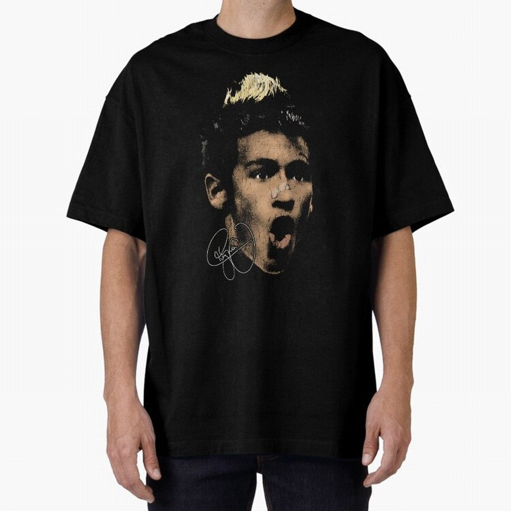 Young Neymar Illustration Oversized T-Shirt Celebrate National Team Dreams in FIFA World Cup 2026 Group Stage Spirit, Made for Portugal, Spain and Germany, Messi and Cristiano Ronaldo, Championship Spirit, Famous Goals, Roaring Crowds and