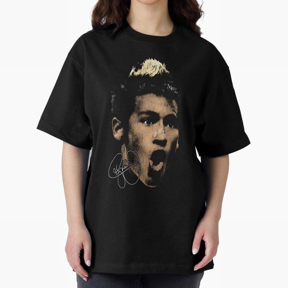 Young Neymar Illustration Oversized T-Shirt Celebrate National Team Dreams in FIFA World Cup 2026 Group Stage Spirit, Made for Portugal, Spain and Germany, Messi and Cristiano Ronaldo, Championship Spirit, Famous Goals, Roaring Crowds and