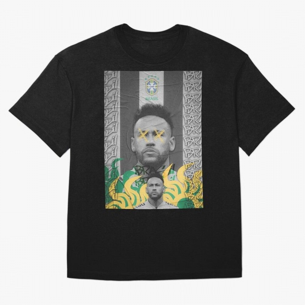 Brazil Football Star Grunge Poster Oversized T-Shirt Bring Supporter Culture to Global Football Passion for FIFA World Cup 2026 USA Canada Mexico, with Messi, CR7 and Mbappe, Brazil, Portugal and Argentina, Soccer Culture, Superstar Moments,