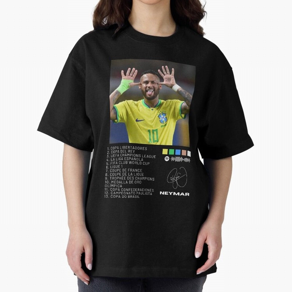 Neymar Brazil 10 Oversized T-Shirt Celebrate Fan Culture around FIFA World Cup 2026 USA Canada Mexico Spirit, Centered on Argentina and Brazil, Cristiano Ronaldo, Championship Spirit, Famous Goals, Roaring Crowds and International Football Unity;