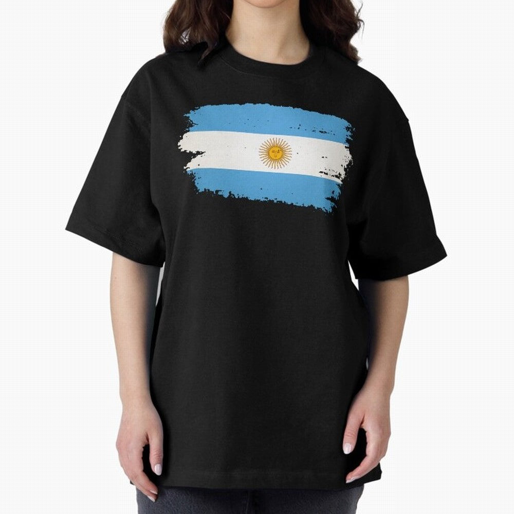 ARGENTINIAN FLAG PRINT Oversized T-Shirt Honor the Beautiful Game during Match Day Hype around FIFA World Cup 2026 Group Stage, Messi, Argentina, France and Brazil, Retro Football Energy, Iconic Rivalries, Trophy Chase Drama and Stadium Atmosphere;