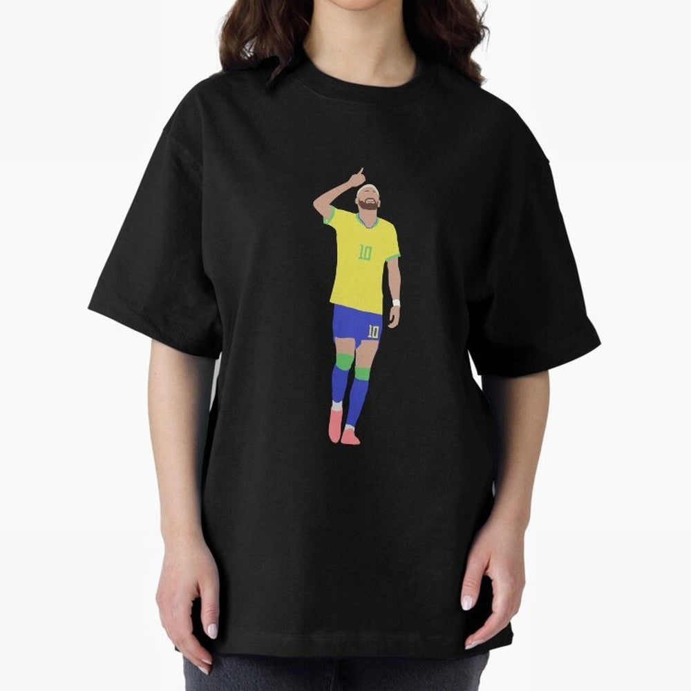 Neymar Brazil Football Captain Oversized T-Shirt Relive Legendary Nights from FIFA World Cup 2026 USA Canada Mexico for Fans of Messi and France, Bringing Sports Nostalgia, International Competition, Famous Players and Unforgettable Victories;