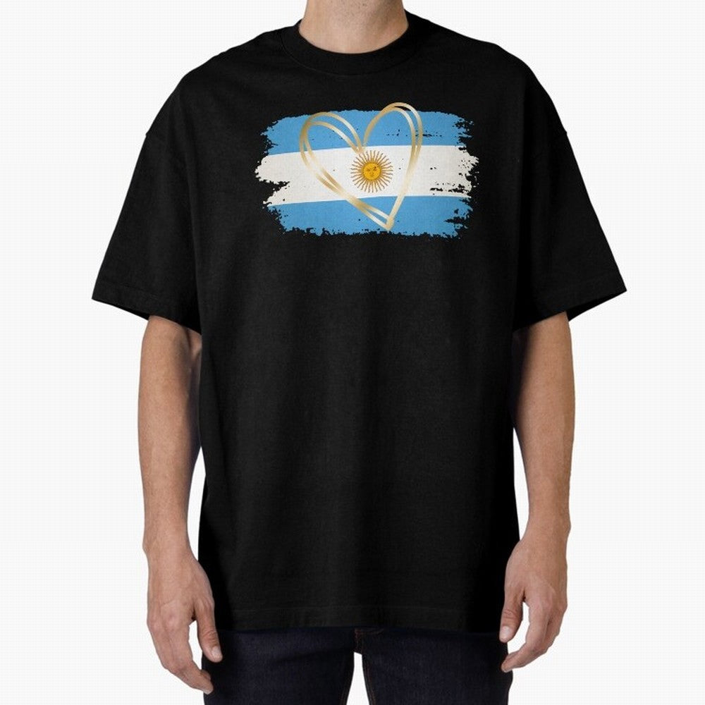 ARGENTINA FLAG WITH GOLDEN HEART Classic T-Shirt Celebrate the Biggest Stage of the FIFA World Cup 2026 Group Stage Journey through Messi and Cristiano Ronaldo Highlights, Spain Pride, Champion Mindset, Group Stage Buzz, Knockout Tension and