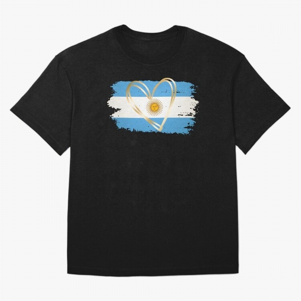 ARGENTINA FLAG WITH GOLDEN HEART Classic T-Shirt Celebrate the Biggest Stage of the FIFA World Cup 2026 Group Stage Journey through Messi and Cristiano Ronaldo Highlights, Spain Pride, Champion Mindset, Group Stage Buzz, Knockout Tension and