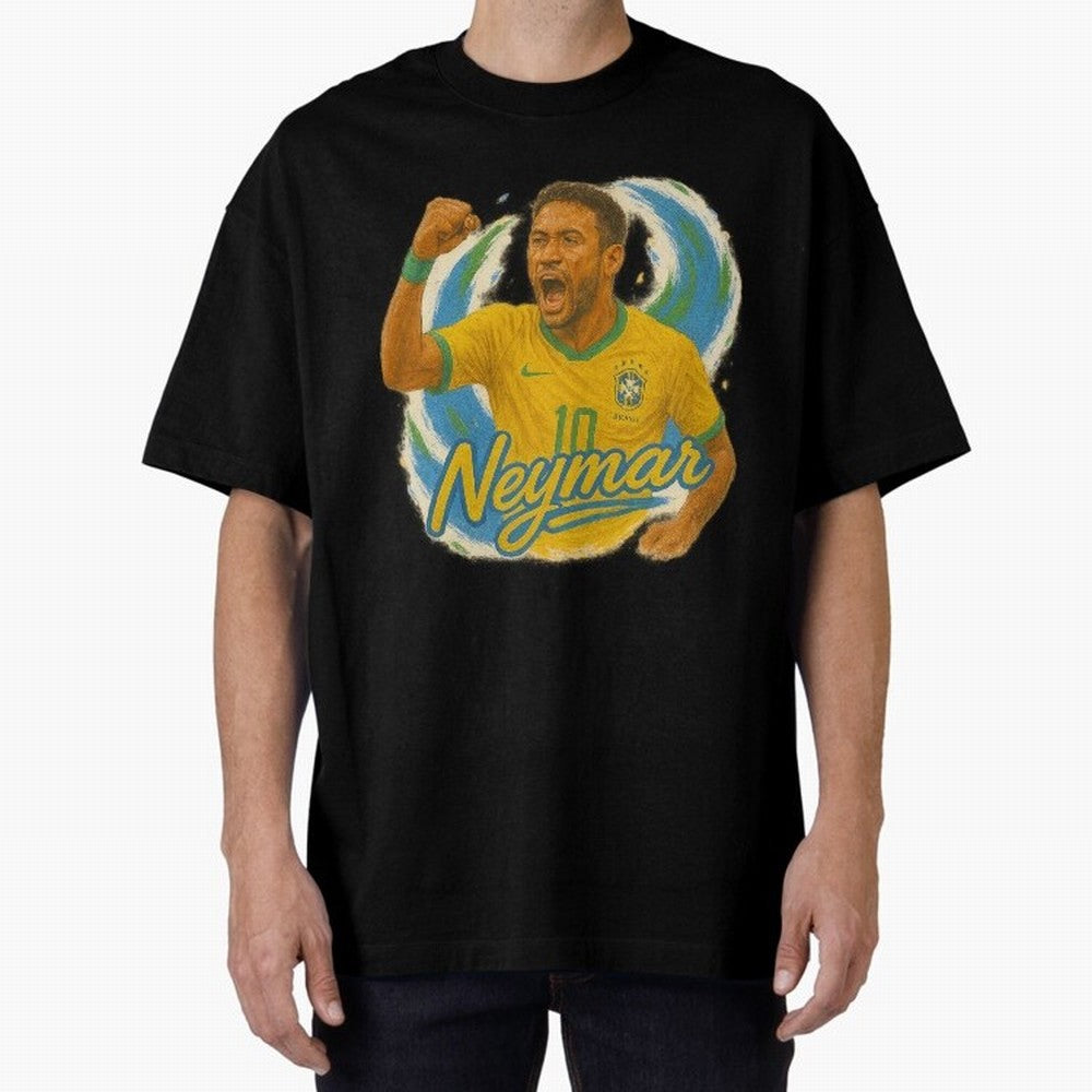 Neymar Brazil Art ¨C Dynamic Football Superstar Tribute Design	 Oversized T-Shirt Experience FIFA World Cup 2026 USA Canada Mexico Spirit, Filled with Germany, CR7, Supporter Pride, Iconic Celebrations, Legendary Names and Global Match Day Energy;