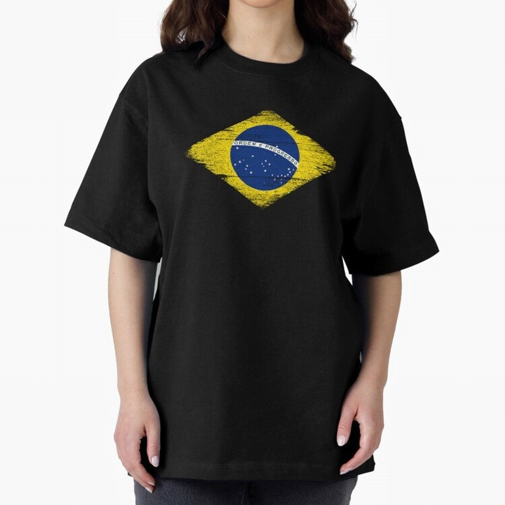 Brazil Flag Design Oversized T-Shirt Remember Iconic Moments from FIFA World Cup 2026 USA Canada Mexico Spirit, Inspired by Brazil, Messi and Cristiano Ronaldo, Tournament Hype, Historic Matchups, Family Viewing Parties and Global Sports Pride;