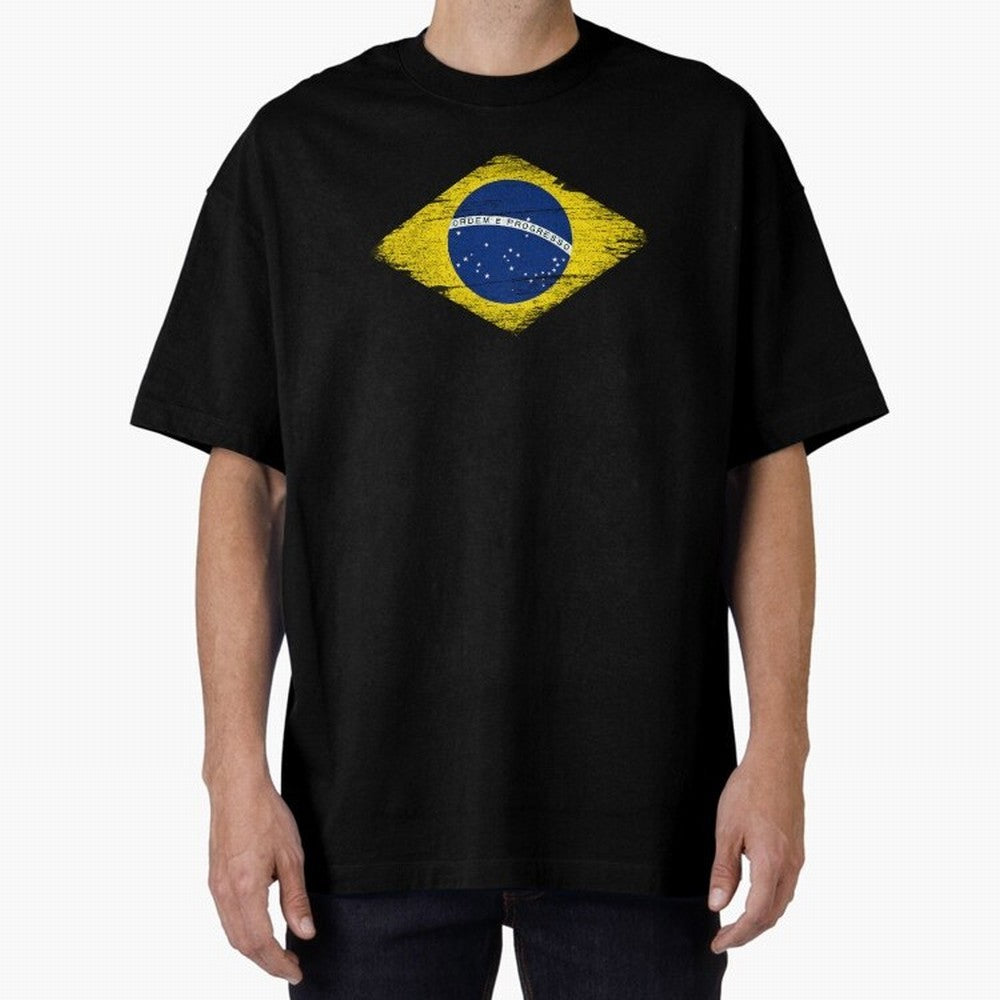 Brazil Flag Design Oversized T-Shirt Remember Iconic Moments from FIFA World Cup 2026 USA Canada Mexico Spirit, Inspired by Brazil, Messi and Cristiano Ronaldo, Tournament Hype, Historic Matchups, Family Viewing Parties and Global Sports Pride;