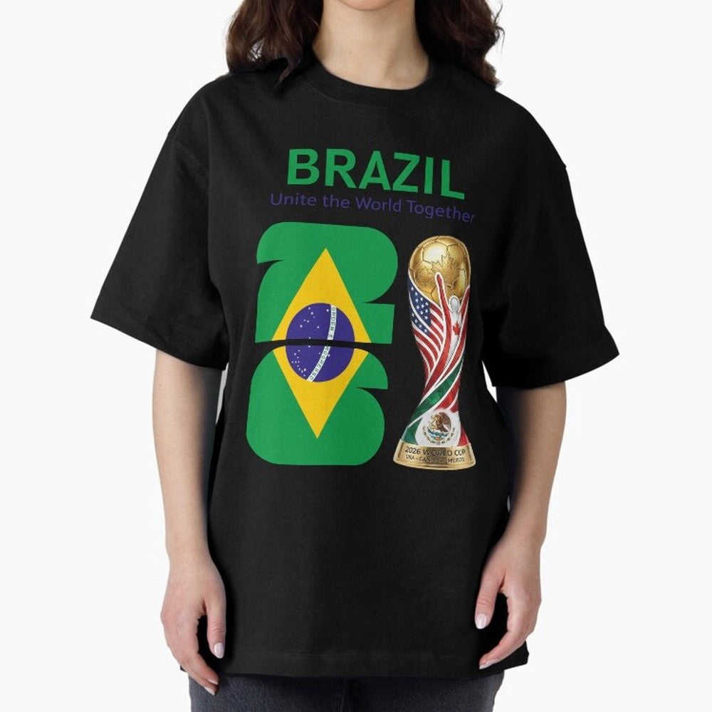 World Cup 2026, IMG 018, BRAZIL 002 Oversized T-Shirt Support Your Favorite Stars during Global Football Passion for FIFA World Cup 2026, Connected to Messi, Spain and Netherlands, Football Festival Excitement, Trophy Ambitions, Country Rivalries
