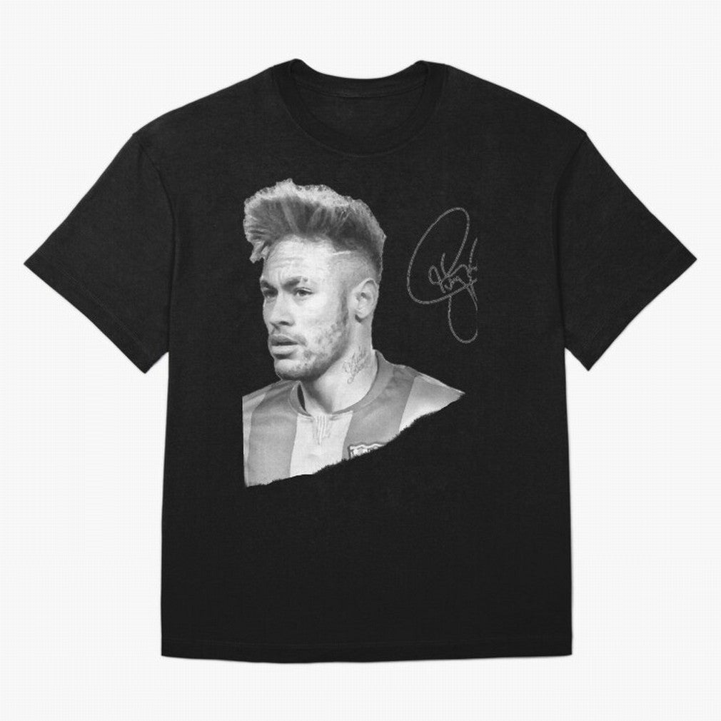 Neymar in black & white with signature Classic T-Shirt Bring Champion Energy into Match Day Hype around FIFA World Cup 2026, Messi, Spain, Vintage Soccer Flavor, Modern Football Stars, National Flags and Final Night Emotion; Ideal for Football