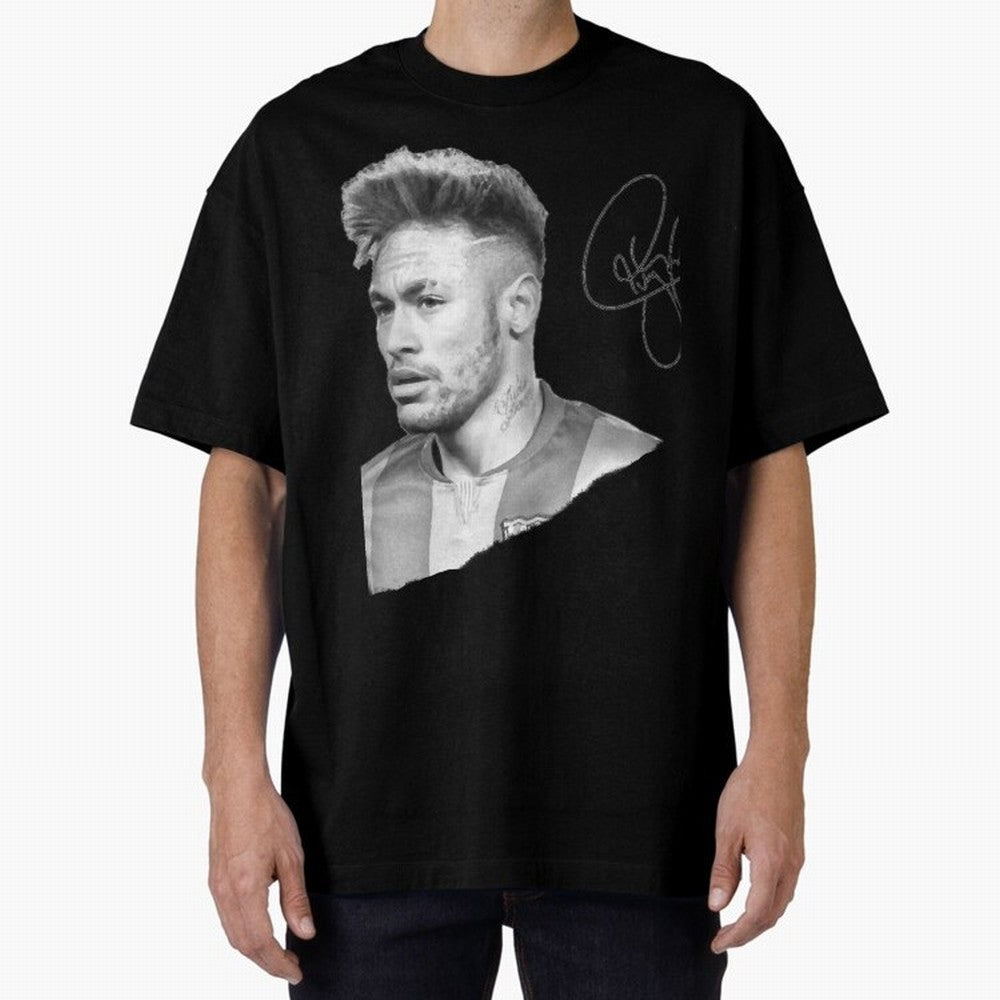Neymar in black & white with signature Classic T-Shirt Bring Champion Energy into Match Day Hype around FIFA World Cup 2026, Messi, Spain, Vintage Soccer Flavor, Modern Football Stars, National Flags and Final Night Emotion; Ideal for Football