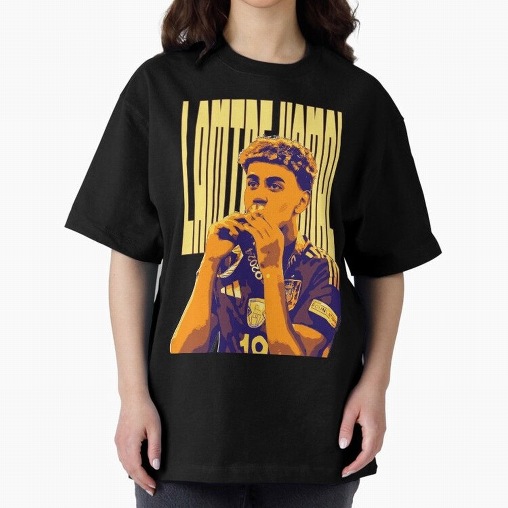 Lamine yamal pop art Oversized T-Shirt Represent Football Lovers during Global Football Passion for FIFA World Cup 2026 USA Canada Mexico, Centered on CR7 and Messi, Spain, Championship Spirit, Famous Goals, Roaring Crowds and International