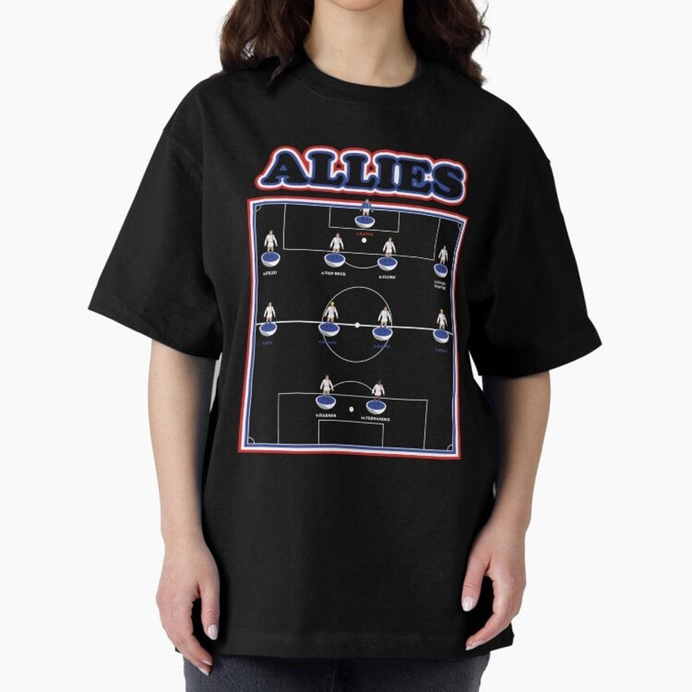 The Allies Team Line Up Oversized T-Shirt Embrace the FIFA World Cup 2026 Group Stage Journey through Haaland Highlights, France Pride, Retro Football Energy, Iconic Rivalries, Trophy Chase Drama and Stadium Atmosphere; Perfect for Fans,