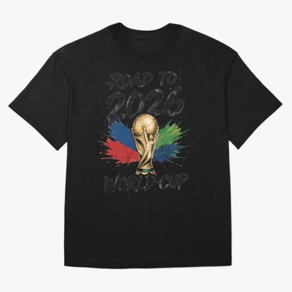 Road To 2026 World Cup Football Graphic Tee Classic T-Shirt Relive the Noise and Pride of Global Football Passion for FIFA World Cup 2026 Group Stage, Driven by Haaland and Mbappe, Argentina and Brazil, Match Day Excitement, Supporter Culture,