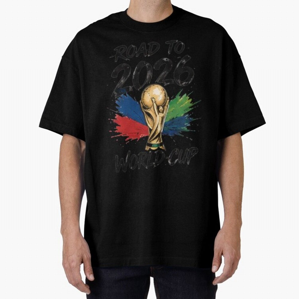 Road To 2026 World Cup Football Graphic Tee Classic T-Shirt Relive the Noise and Pride of Global Football Passion for FIFA World Cup 2026 Group Stage, Driven by Haaland and Mbappe, Argentina and Brazil, Match Day Excitement, Supporter Culture,