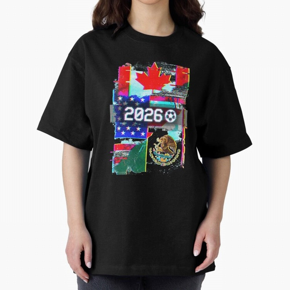 Glitched United 2026 - North America Tournament Emblem Classic T-Shirt Upgrade FIFA World Cup 2026 Spirit, Capturing France and Portugal, Messi, Sports Nostalgia, International Competition, Famous Players and Unforgettable Victories; Perfect for
