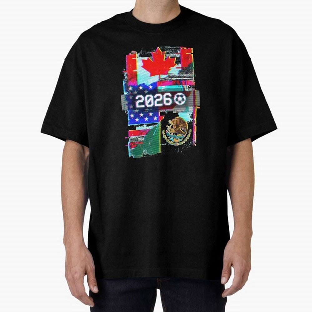 Glitched United 2026 - North America Tournament Emblem Classic T-Shirt Upgrade FIFA World Cup 2026 Spirit, Capturing France and Portugal, Messi, Sports Nostalgia, International Competition, Famous Players and Unforgettable Victories; Perfect for