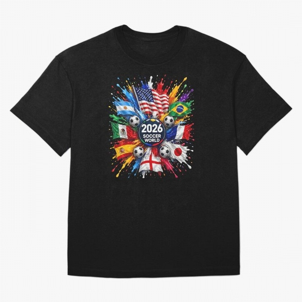 2026 Soccer World Championship Global Flags Paint Splash Sports Fan Graphic Classic T-Shirt Upgrade FIFA World Cup 2026 USA Canada Mexico Centered on Messi, CR7 and Mbappe, Spain Energy, Retro Football Energy, Iconic Rivalries, Trophy Chase Drama