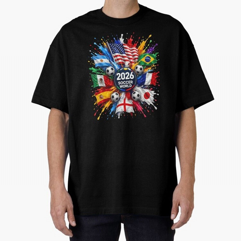 2026 Soccer World Championship Global Flags Paint Splash Sports Fan Graphic Classic T-Shirt Upgrade FIFA World Cup 2026 USA Canada Mexico Centered on Messi, CR7 and Mbappe, Spain Energy, Retro Football Energy, Iconic Rivalries, Trophy Chase Drama