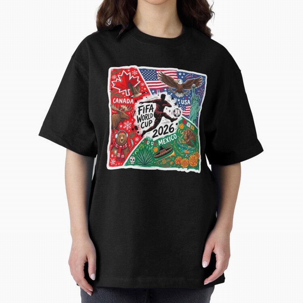 FIFA World Cup 2026 USA Canada Mexico ¨C Patriotic Football Collage Design Classic T-Shirt Fuel the Hype around FIFA World Cup 2026 for Fans of Messi, CR7 and Mbappe and Germany, Bringing Global Supporter Spirit, Legendary Goals, National Colors