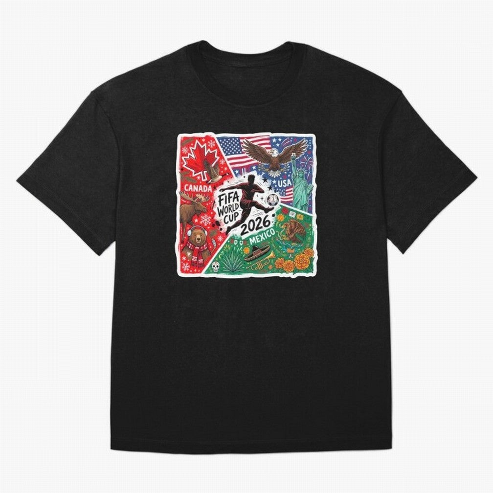 FIFA World Cup 2026 USA Canada Mexico ¨C Patriotic Football Collage Design Classic T-Shirt Fuel the Hype around FIFA World Cup 2026 for Fans of Messi, CR7 and Mbappe and Germany, Bringing Global Supporter Spirit, Legendary Goals, National Colors