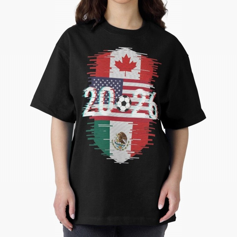 Glitched United 2026 - North America Emblem Classic T-Shirt Make Every Kick Count in the FIFA World Cup 2026 USA Canada Mexico Journey through Haaland and Mbappe Highlights, Portugal, Spain and Germany Pride, Classic Soccer Heritage, Championship