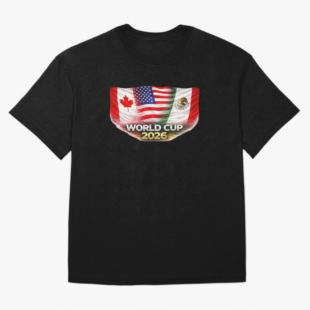 World Cup 2026 North America Flags Design ¨C USA Canada Mexico Soccer Fan Graphic Classic T-Shirt Upgrade the FIFA World Cup 2026 USA Canada Mexico Journey through Messi and Cristiano Ronaldo Highlights, Brazil, Portugal and Argentina Pride,