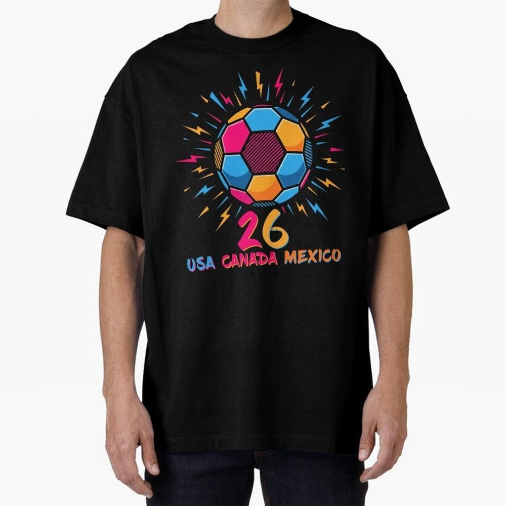 2026 Colorful Soccer Ball USA Canada Mexico 26 Classic T-Shirt Celebrate Fan Culture around FIFA World Cup 2026 Spirit, Centered on Argentina, Messi, Football Festival Excitement, Trophy Ambitions, Country Rivalries and Star Player Buzz; Ideal for