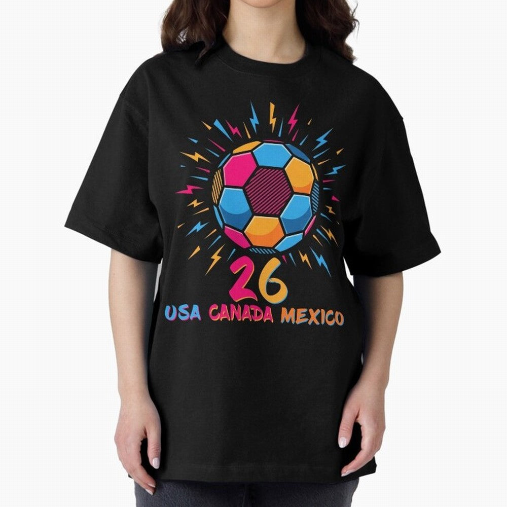 2026 Colorful Soccer Ball USA Canada Mexico 26 Classic T-Shirt Celebrate Fan Culture around FIFA World Cup 2026 Spirit, Centered on Argentina, Messi, Football Festival Excitement, Trophy Ambitions, Country Rivalries and Star Player Buzz; Ideal for