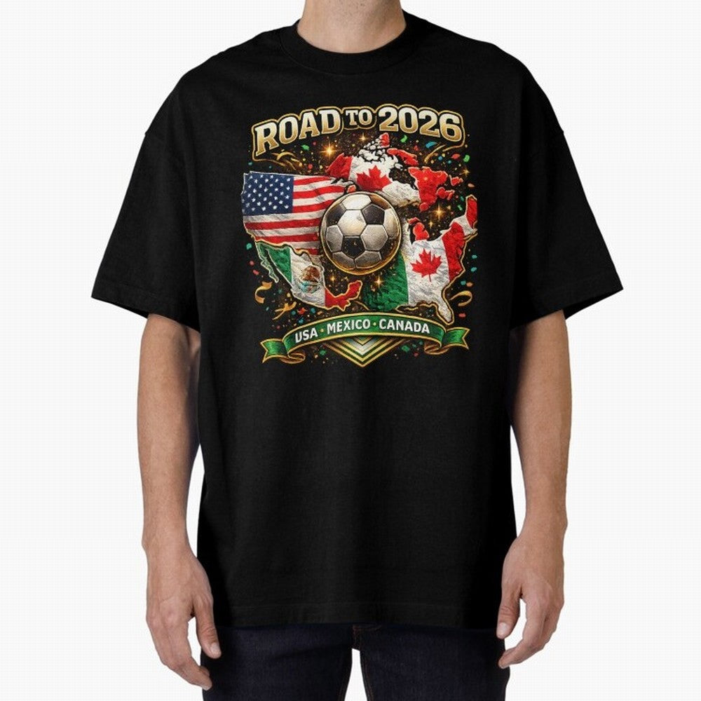 Road to 2026 Soccer Tournament - USA Mexico Canada Flags Classic T-Shirt Fuel Global Football Passion for FIFA World Cup 2026 USA Canada Mexico, Centered on Messi and Cristiano Ronaldo, Portugal, Championship Spirit, Famous Goals, Roaring Crowds