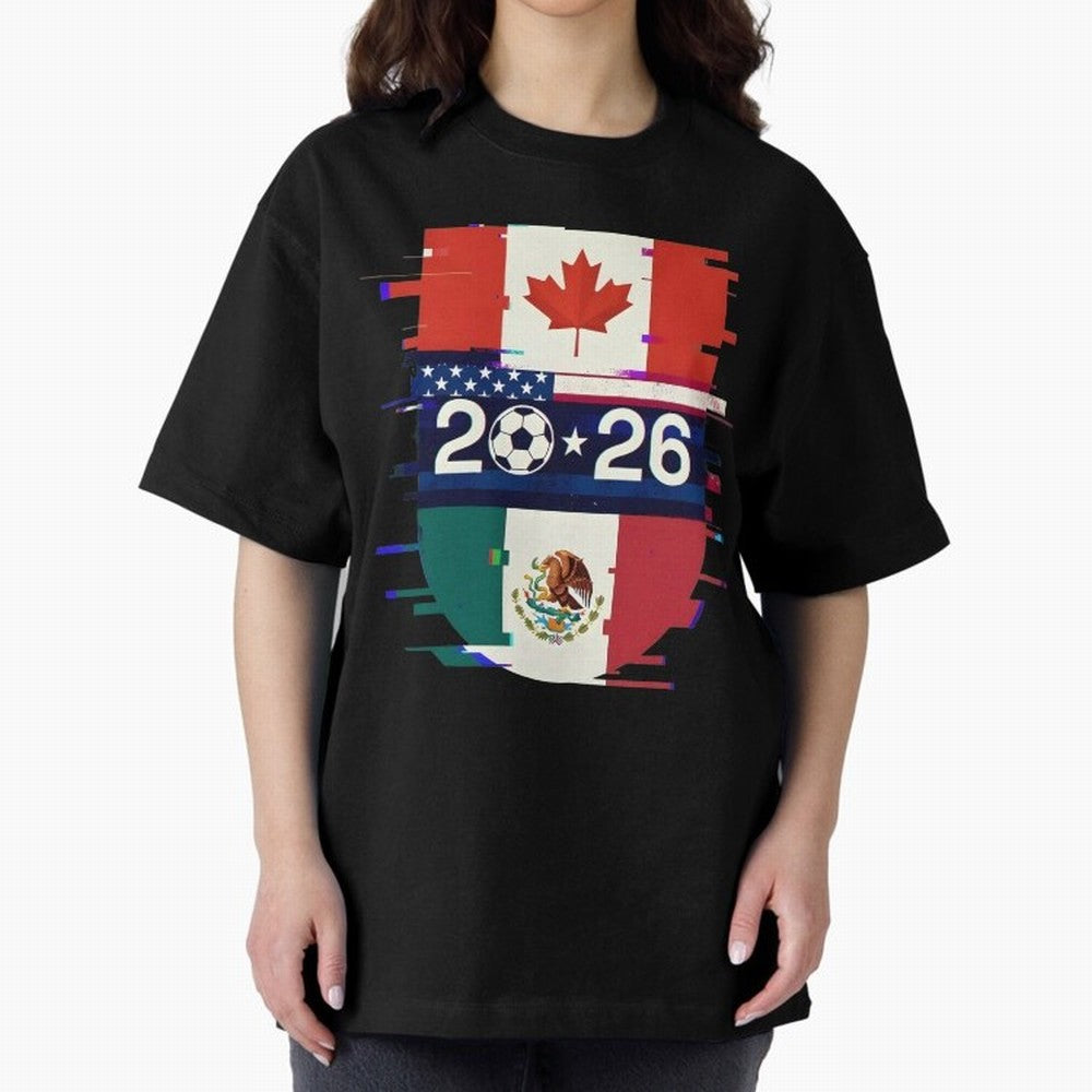 Glitched United 2026 - North America Emblem Cup Classic T-Shirt Bring Legendary Rivalry Energy to FIFA World Cup 2026 Celebrating Messi and Cristiano Ronaldo, Spain and Netherlands Energy, Retro Football Energy, Iconic Rivalries, Trophy Chase Drama