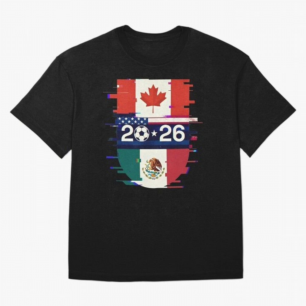 Glitched United 2026 - North America Emblem Cup Classic T-Shirt Bring Legendary Rivalry Energy to FIFA World Cup 2026 Celebrating Messi and Cristiano Ronaldo, Spain and Netherlands Energy, Retro Football Energy, Iconic Rivalries, Trophy Chase Drama