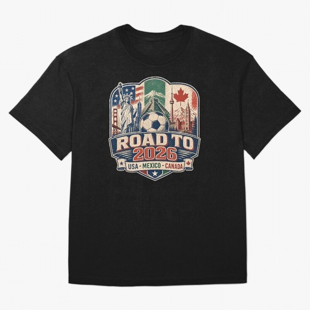 Football 2026 USA Mexico Canada Soccer Championship Fan Art Classic T-Shirt Follow the Final Road of FIFA World Cup 2026 Highlighting Messi, Argentina, France and Brazil Energy, Sports Nostalgia, International Competition, Famous Players and