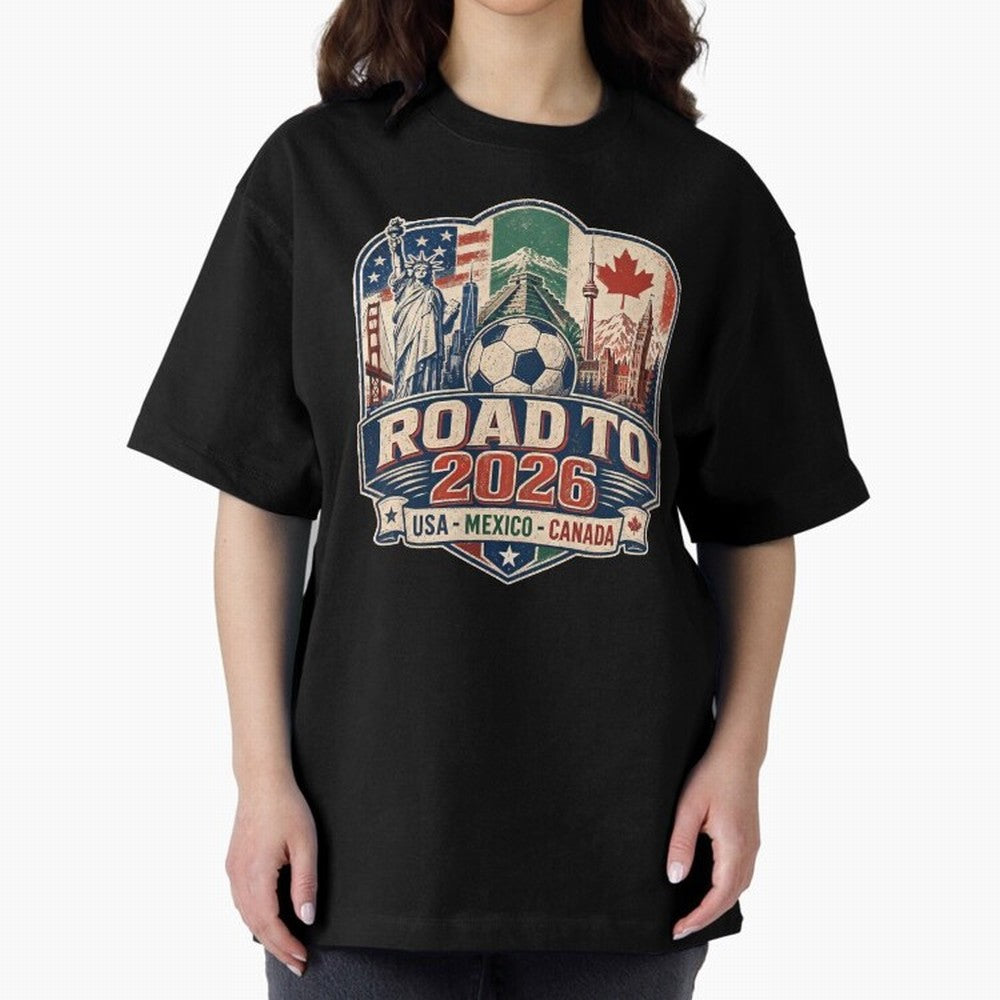 Football 2026 USA Mexico Canada Soccer Championship Fan Art Classic T-Shirt Follow the Final Road of FIFA World Cup 2026 Highlighting Messi, Argentina, France and Brazil Energy, Sports Nostalgia, International Competition, Famous Players and