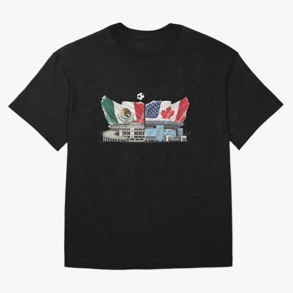 2026 World Cup Opening & Final ¨C Azteca Stadium Mexico & MetLife Stadium USA ¨C Football Design with Mexican, Canadian & US Flags Classic T-Shirt Join the Global Buzz around the FIFA World Cup 2026 Journey through Haaland Highlights, Brazil,
