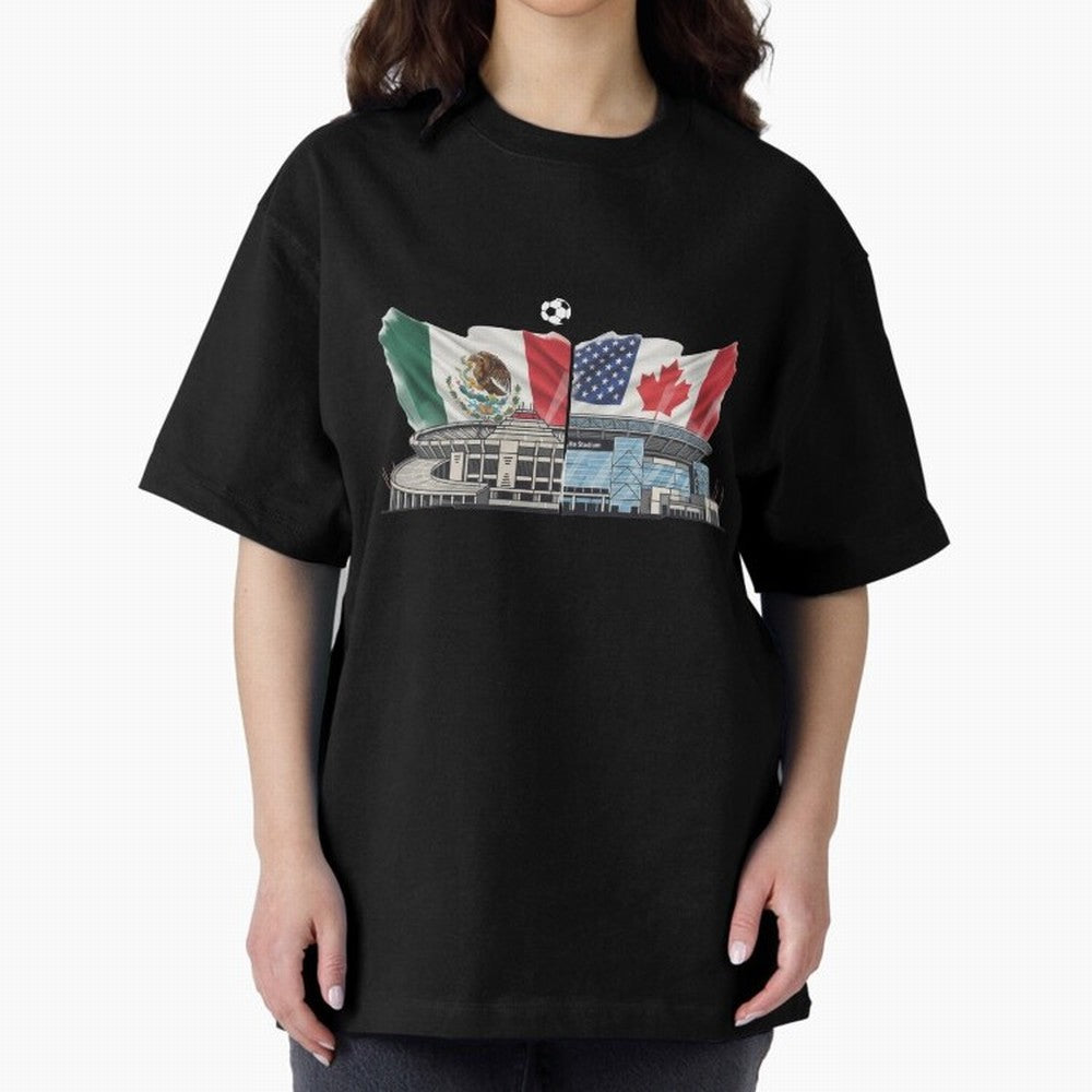 2026 World Cup Opening & Final ¨C Azteca Stadium Mexico & MetLife Stadium USA ¨C Football Design with Mexican, Canadian & US Flags Classic T-Shirt Join the Global Buzz around the FIFA World Cup 2026 Journey through Haaland Highlights, Brazil,