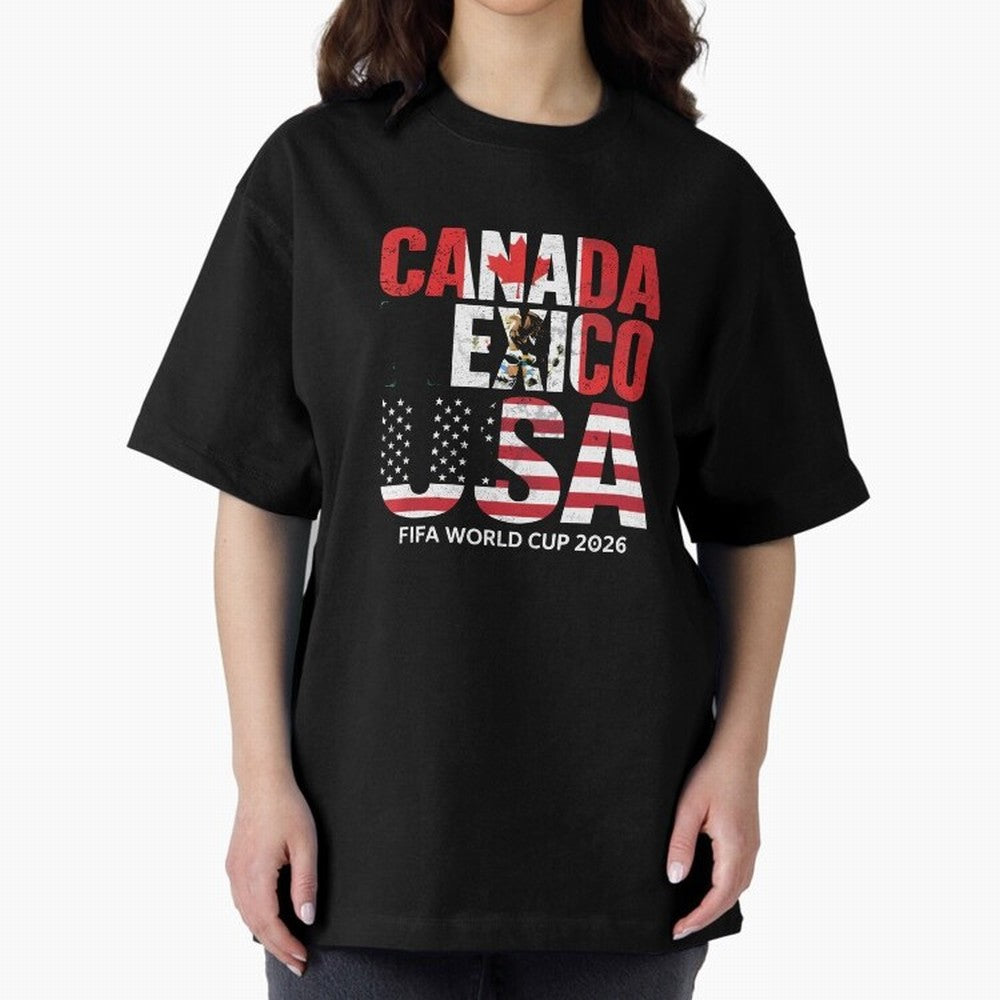 United 2026 World Cup - Canada, Mexico, USA Flags T-Shirt_83138002 Classic T-Shirt Carry the Colors and Pride of FIFA World Cup 2026 USA Canada Mexico Inspired by Messi and Cristiano Ronaldo, Portugal Energy, Vintage Soccer Flavor, Modern Football